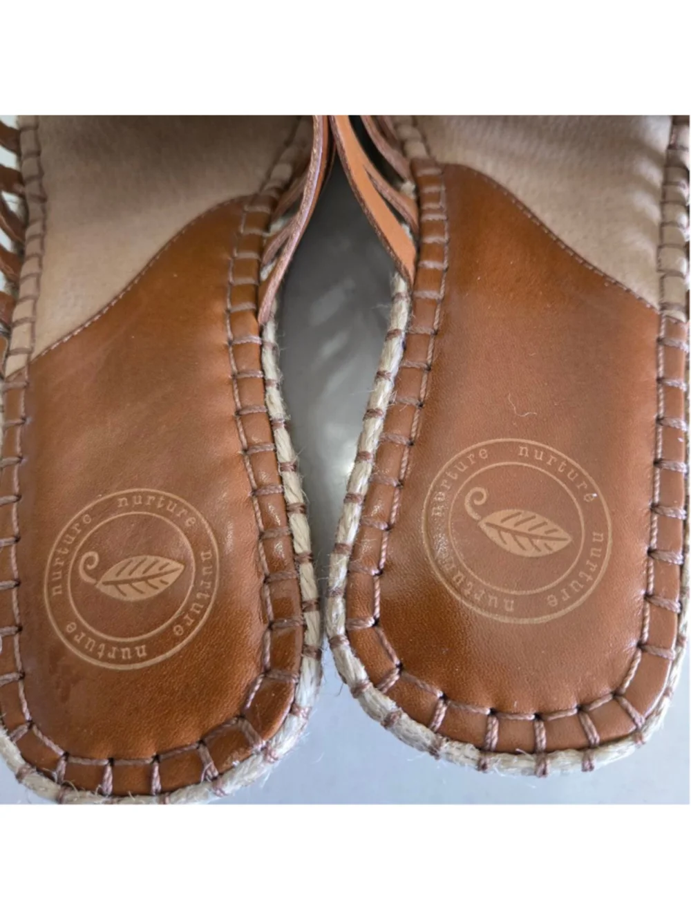 Women's Nurture Brown Woven Leather Espadrille Wedge Sandals 7.5 - Picture 3 of 10